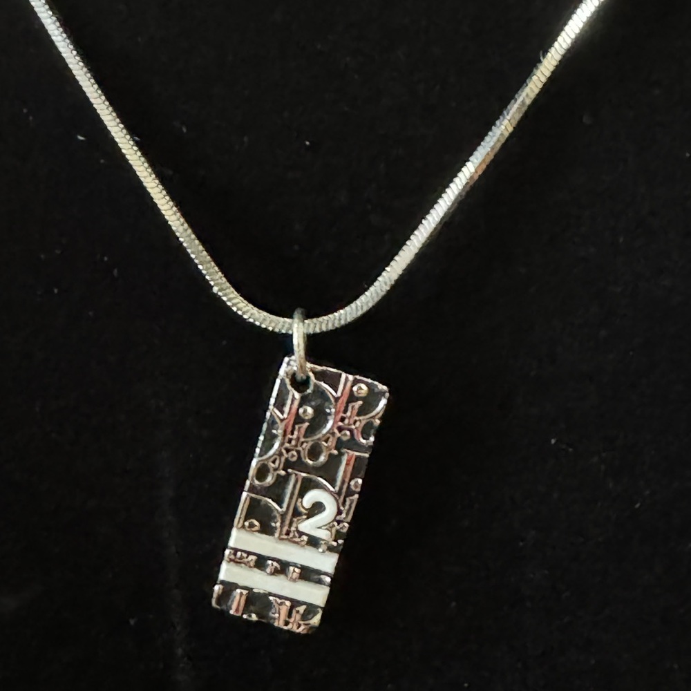 Dior Trotter 2 Silver & Graphite (Black) Logo Pendant Necklace - Picture 2 of 10